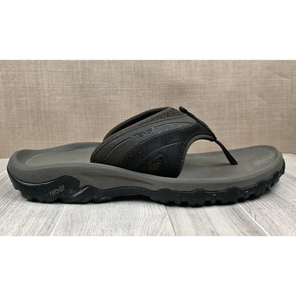 Teva Mens 10 Pajaro Taupe Suede Mesh Sport Flip Flops Thongs Sandals Beach Pool